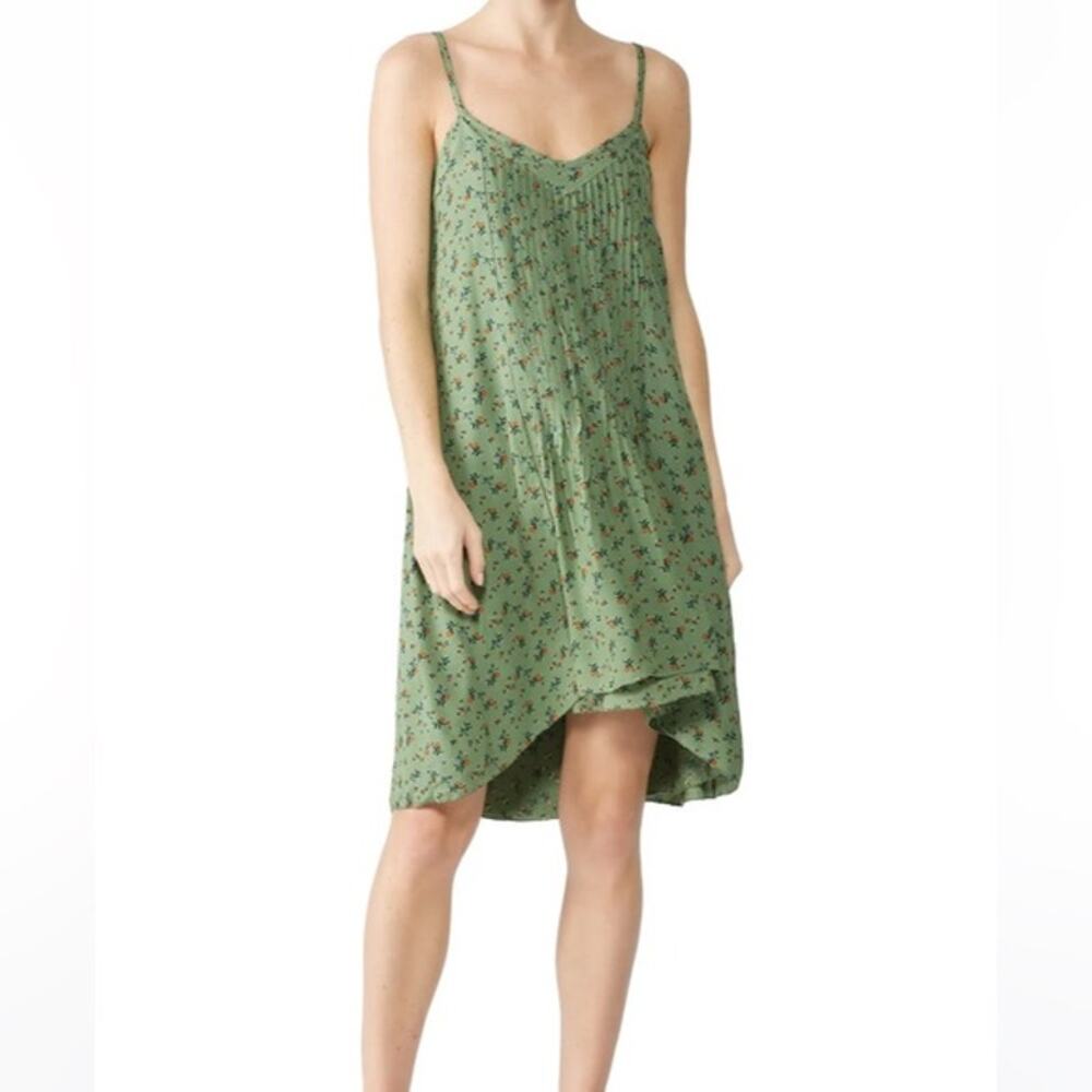 Sanctuary Spring Ahead Mini Dress Womens XS Green Floral Pintuck Spaghetti Strap